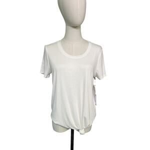 1.STATE White Ribbed Knit Tee Knot Hem Short Sleeve Top Womens Small